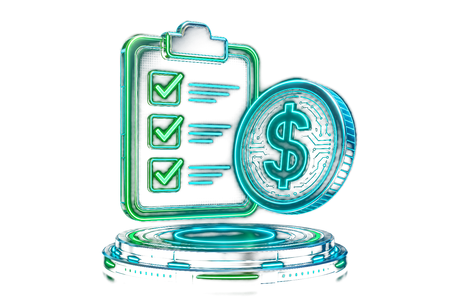 Glowing checklist and coin symbolizing the WorkOff earning flow