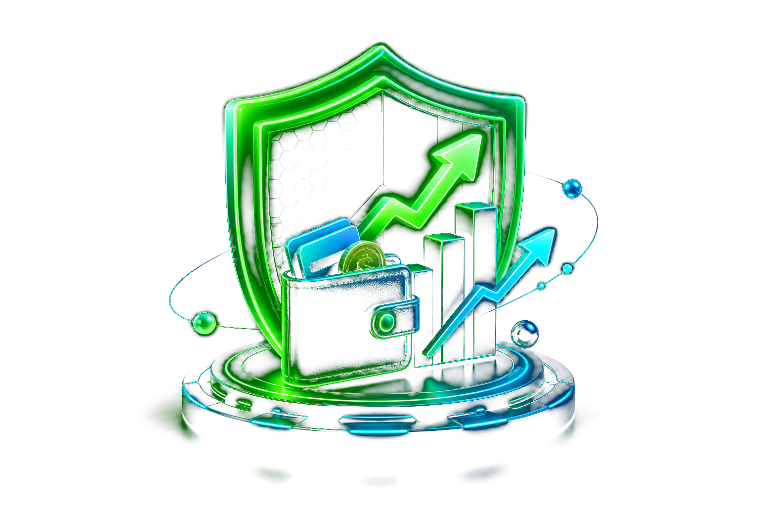 Glowing shield and growth chart representing trust and earnings