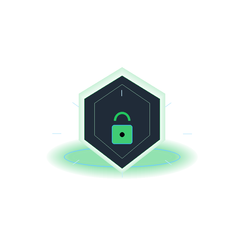 Glowing shield with padlock symbolizing data protection